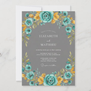 Teal Radiant Floral Wedding Invitation
