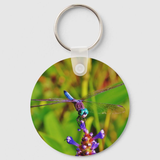 Teal Rainbow Dragonfly Key Ring (Front)