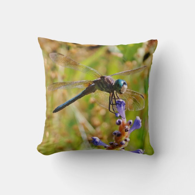 Teal Rainbow Dragonfly/lavender flower Cushion (Front)