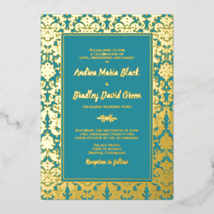 Teal Real Gold Foil Damask Wedding