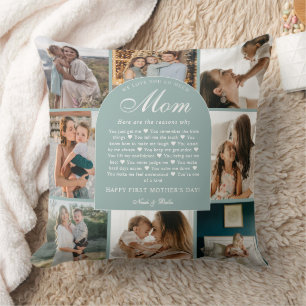 Teal Reasons We Love You Mom Photo Grid Collage Cushion