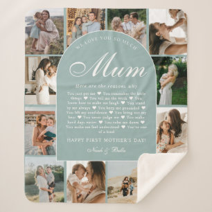 Teal Reasons We Love You Mum Photo Grid Collage Sherpa Blanket