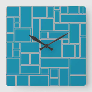 Teal Rectangles  Square Wall Clock