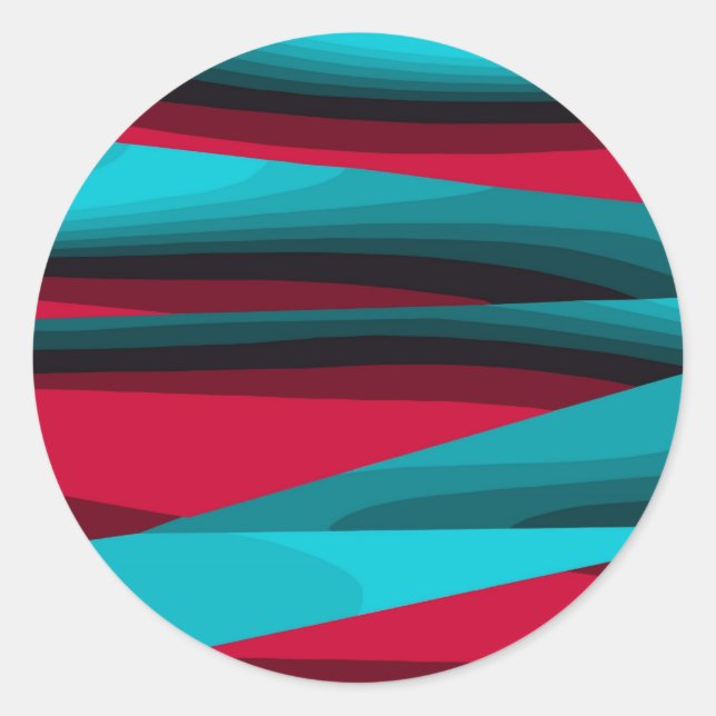 Teal-Red Abstract Classic Round Sticker (Front)