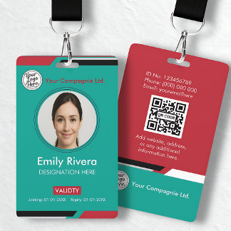 Teal & Red Business Access Card with Company Logo ID Badge