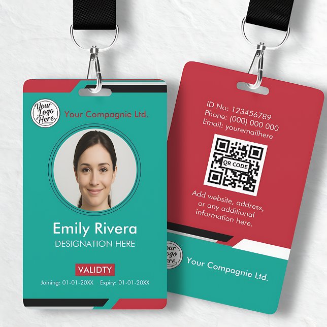 Teal & Red Business Access Card with Company Logo ID Badge (Teal & Red Business Access Card with Company Logo Badge)