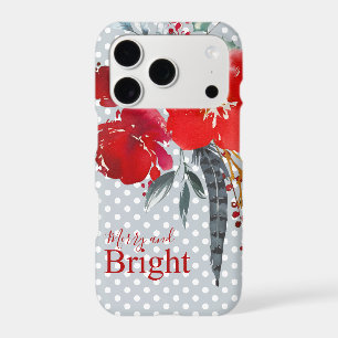 Teal Red Christmas Floral Merry and Bright