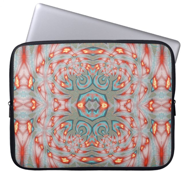 Teal Red Fire Mandala Laptop Sleeve (Front)