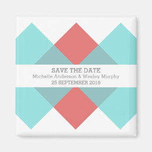 Teal Red Geometric Triad Save the Date Magnet