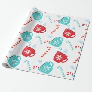 Teal Red Hot Chocolate Holiday Winter Christmas Wrapping Paper