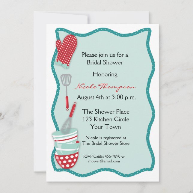Teal & Red Kitchen Bridal Shower Invitation (Front)
