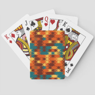 Teal, red, orange and yellow geometric playing cards