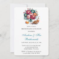 Teal Red Orange Bouquet Floral Bridesmaids Lunch