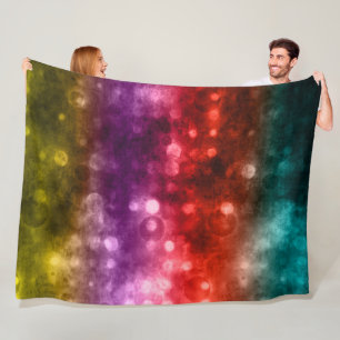 Teal, Red, Purple & Chartreuse Abstract Bokeh Fleece Blanket