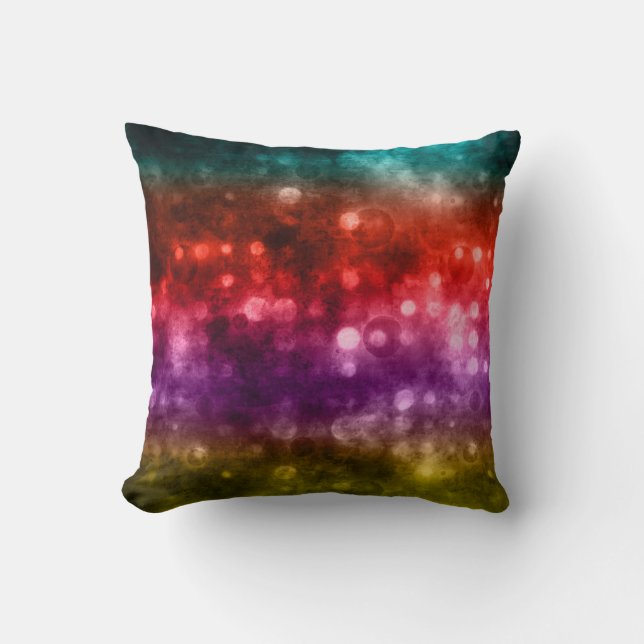 Teal, Red, Purple & Chartreuse Bokeh Design Cushion (Front)