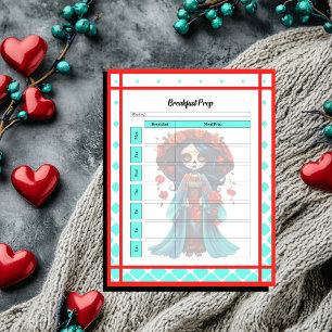 Teal Red Roses Sugar Skull Breakfast Prep Notepad