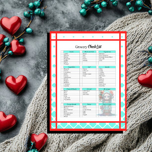Teal Red Roses Sugar Skull Grocery List Notepad