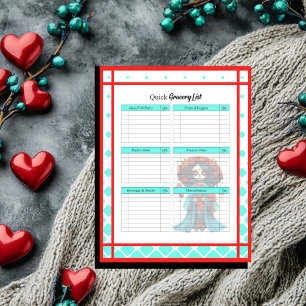 Teal Red Roses Sugar Skull Quick Grocery List Notepad