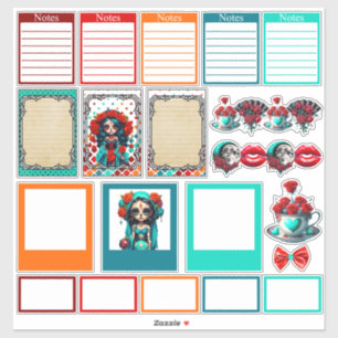 Teal Red Roses Sugar Skulls Set 2 Planner Stickers