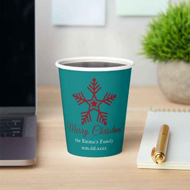 Teal Red Simple Merry Christmas Design Paper Cup (Insitu)