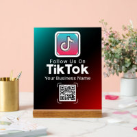 Teal Red TikTok QR Code Business Name Follow Us