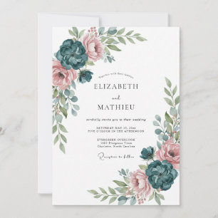 Teal Refined Botanical Wedding Invitation