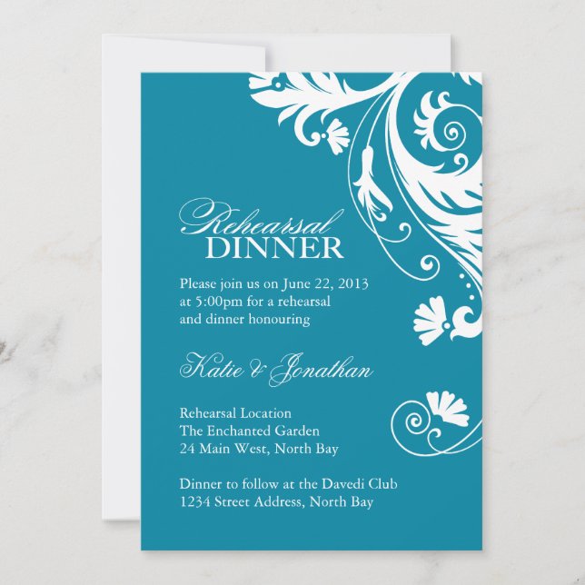 Teal Rehearsal Dinner Invitations (Front)