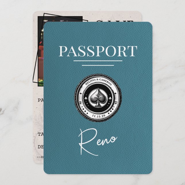 Teal Reno Passport Save The Date (Front/Back)