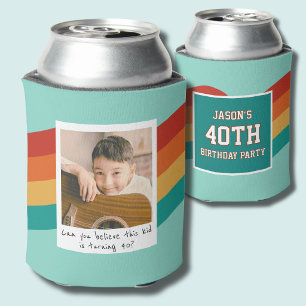 Teal Retro 40th Birthday Photo Can Cooler