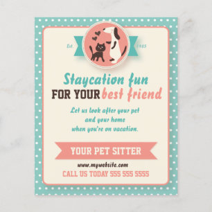 Teal Retro Cat and Dog Pet Sitter Flyer
