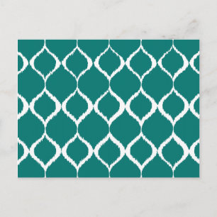Teal Retro Geometric Ikat Tribal Print Pattern Postcard