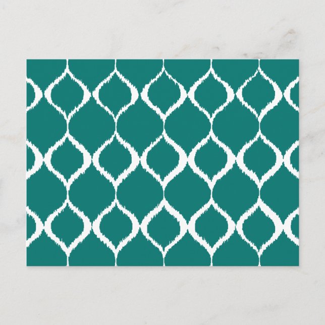Teal Retro Geometric Ikat Tribal Print Pattern Postcard (Front)