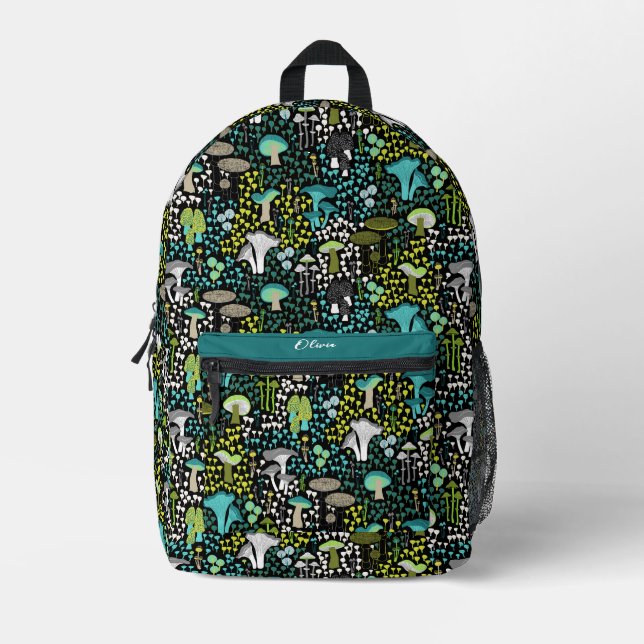 Teal Retro Mushroom Printed Backpack (Front)