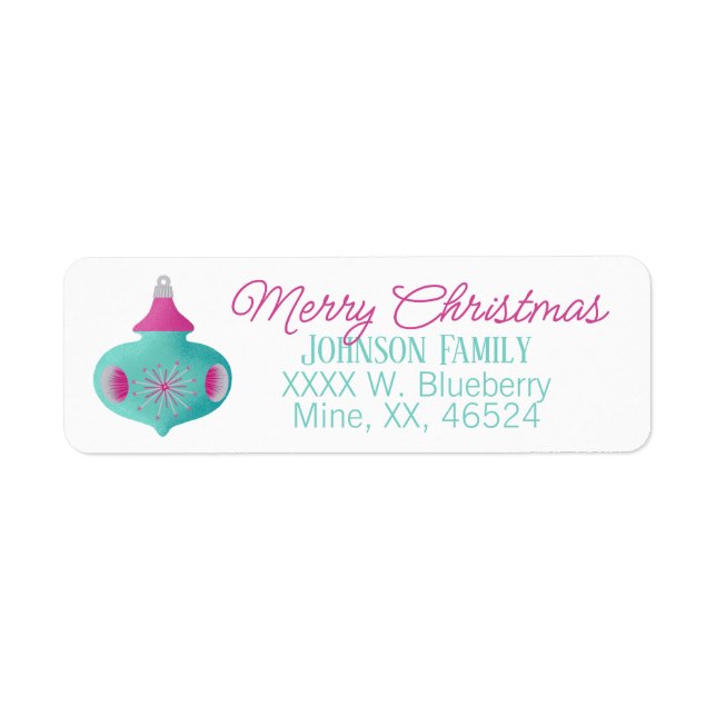 Teal Retro Ornament Christmas Label (Front)
