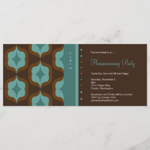 Teal Retro Pattern House Warming Party Invitation