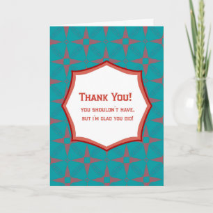 Teal Retro Pattern Thank You Card Funny Gratitude