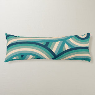 Teal Retro Rainbow Stripes Pattern Body Cushion