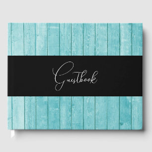 Teal Retro Rustic Wood Slats Wedding Guest Book