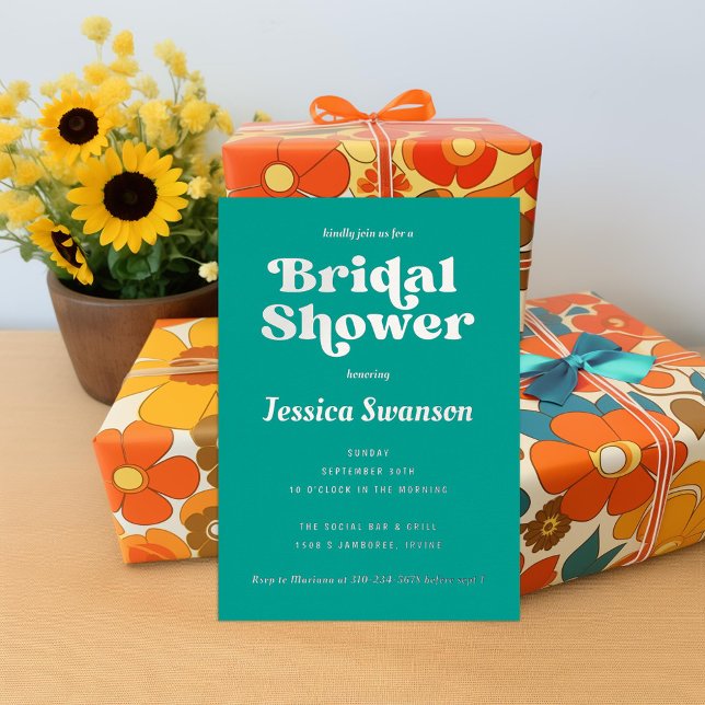 Teal Retro Serif Bridal Shower Silver (Creator Uploaded)