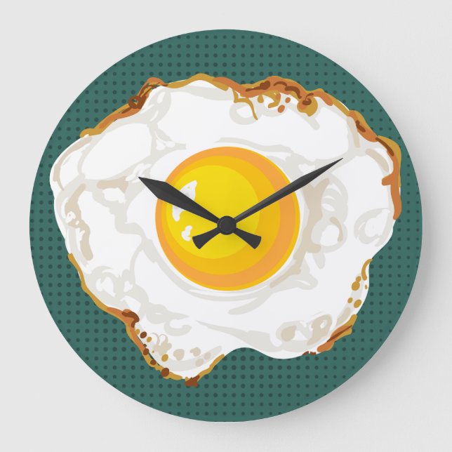 Teal Retro Style Fried Egg Food Kitchen Decor Large Clock (Front)