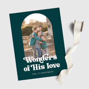 Teal Retro Wonders of His Love Arch Photo Holiday Card