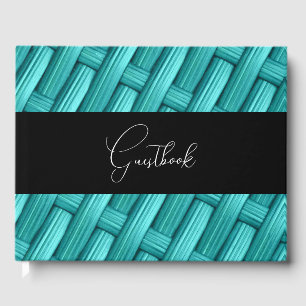 Teal Retro Woven Basket Texture Wedding Guest Book