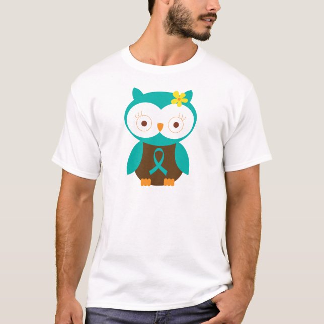 Teal Ribbon Awareness Owl T-Shirt (Front)