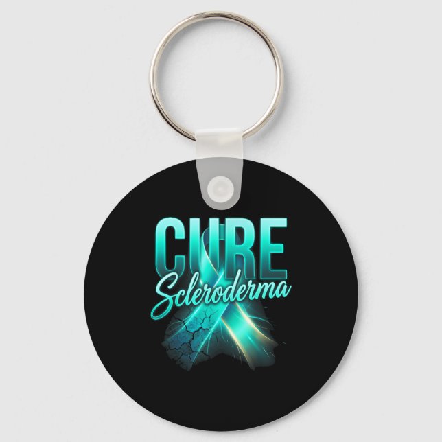 Teal ribbon awareness scleroderma  key ring (Front)