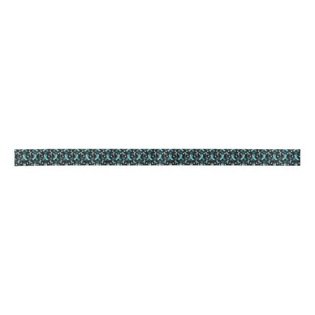 Teal Ribbon Awareness Seamless Pattern in Black Satin Ribbon (Front)