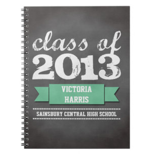 Teal ribbon banner chalkboard graduation student spiral notebook