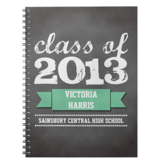 Teal ribbon banner chalkboard graduation student spiral notebook