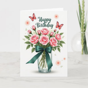 Teal Ribbon Birthday Card