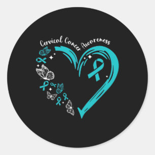 Teal Ribbon Butterfly Heart Cervical Cancer Awaren Classic Round Sticker