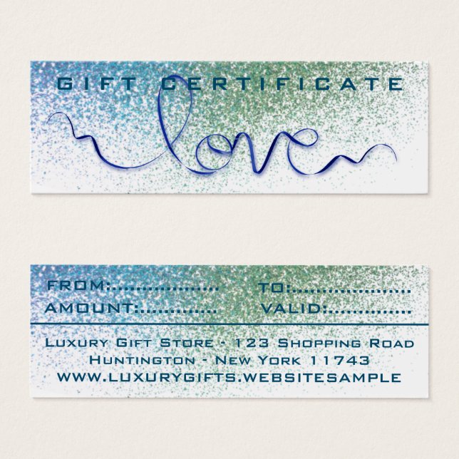 Teal Ribbon & Glitter Love Sparkle Blue Modern (Front & Back)